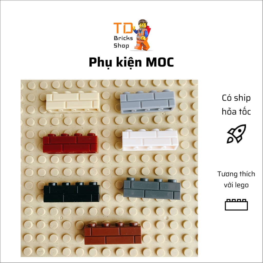 Phụ kiện lego, MOC, combo 20 gạch xây tường, có rảnh, 1x4, nhiều màu