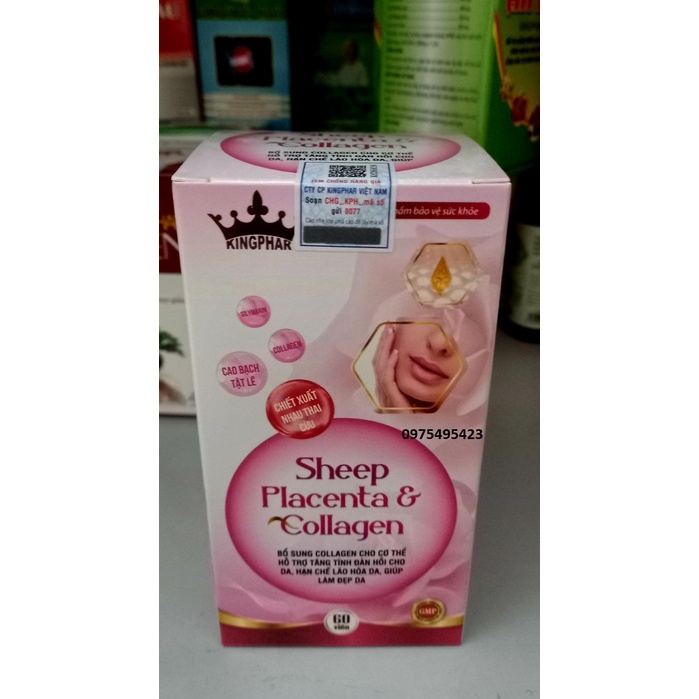 Viên uốngNhau Thai Cừu Kingphar Sheep Placenta & Collagen - Giúp cân bằng nội tiết tố , giúp mờ nám , tàn nhan , bốc hoả