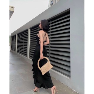 Đầm maxi đi biển đan dây lưng xẻ bèo siêu sang chảnh