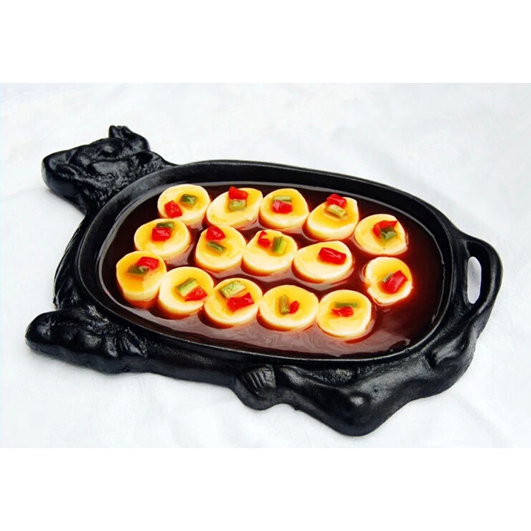 Chảo Gang Bò Né Chống Dính Kèm Đế Lót Gỗ Làm Bít Tết Loại Nhỏ HUYCOOK88 Chảo Nướng Gang Giúp Làm Chín Thịt Bò Nhanh