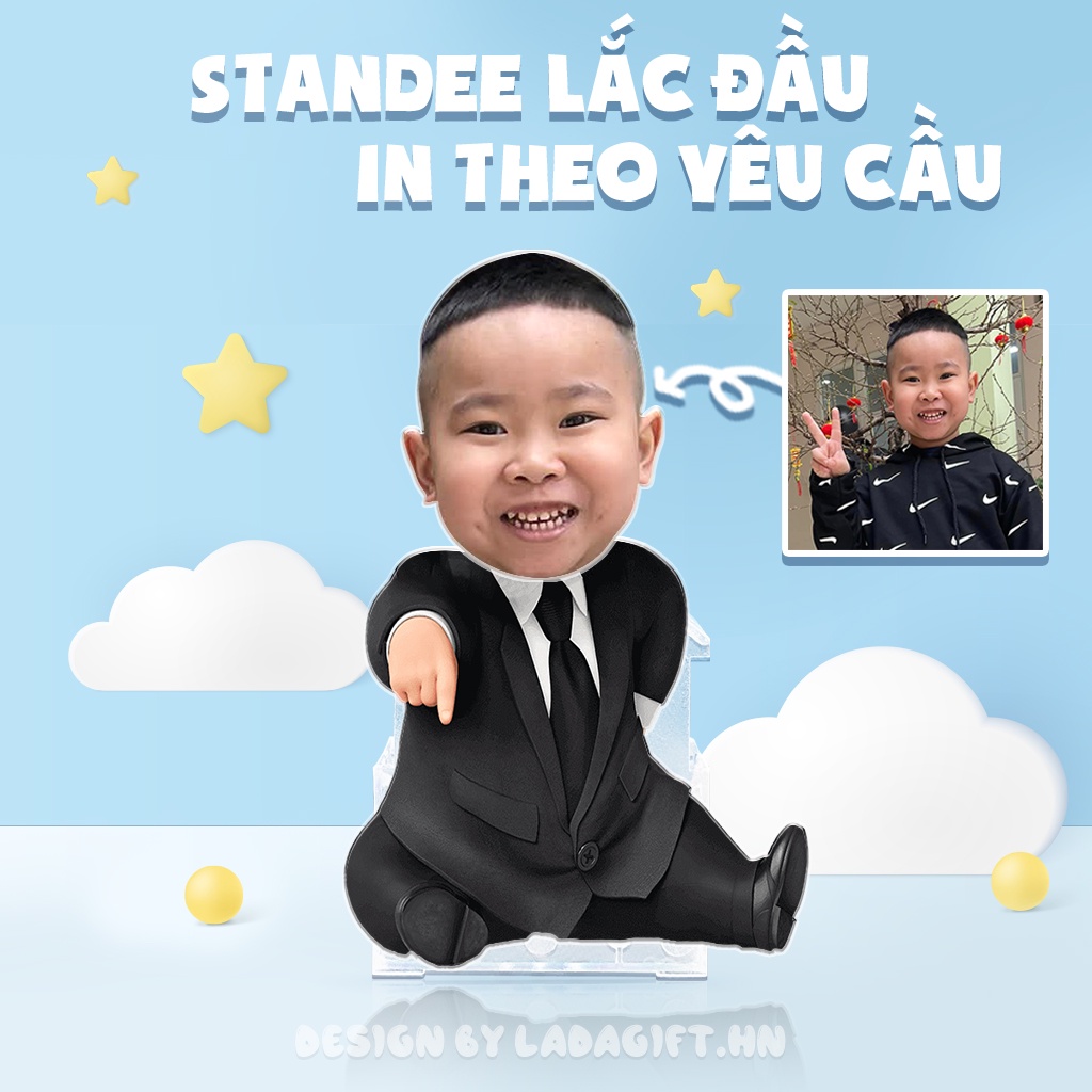 Mô hình standee lắc đầu ghép mặt in theo yêu cầu, mô hình lắc đầu chạy bằng pin in theo yêu cầu đáng yêu làm quà tặng
