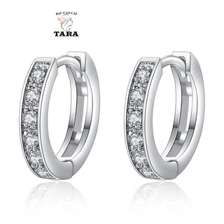 Khuyên tai tròn đá tara, bông tai bạc 925 dáng tròn đính đá cz trẻ trung tara