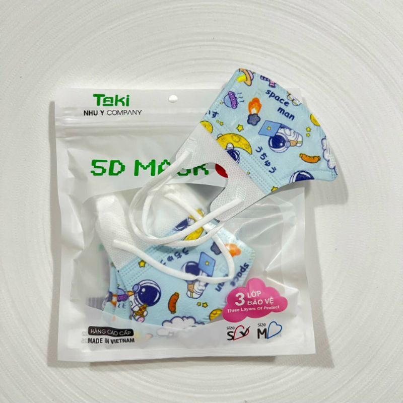 Set 10 khẩu trang 5D trẻ em vải lụa cao cấp kháng khuẩn có túi zip xịn sò