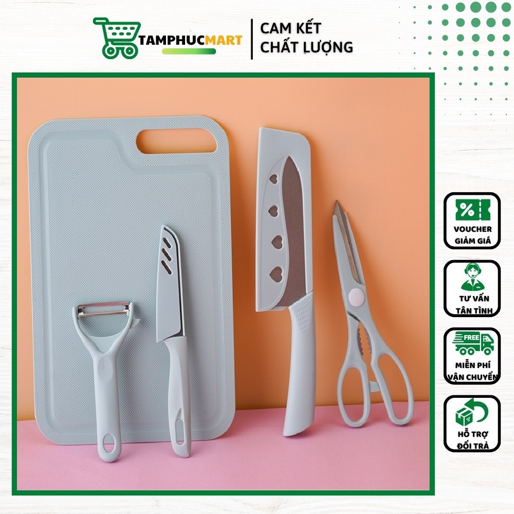 Bộ dao thớt 5 món từ thép không gỉ kháng khuẩn chế biến đồ ăn dặm cho bé an toàn, tiện lợi