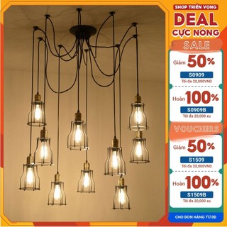 Bộ đèn chùm thả + 10 bóng led st64 4w dây đui 2m đèn chùm nhện thả trần sang trọng bền đẹp tại c-led - 08520018