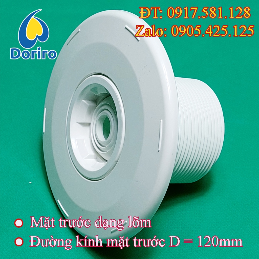 Mắt trả nước hồ bơi Emaux-4410, kết nối ống fi 60mm bằng phương pháp nối ren, mặt trước dạng lõm.