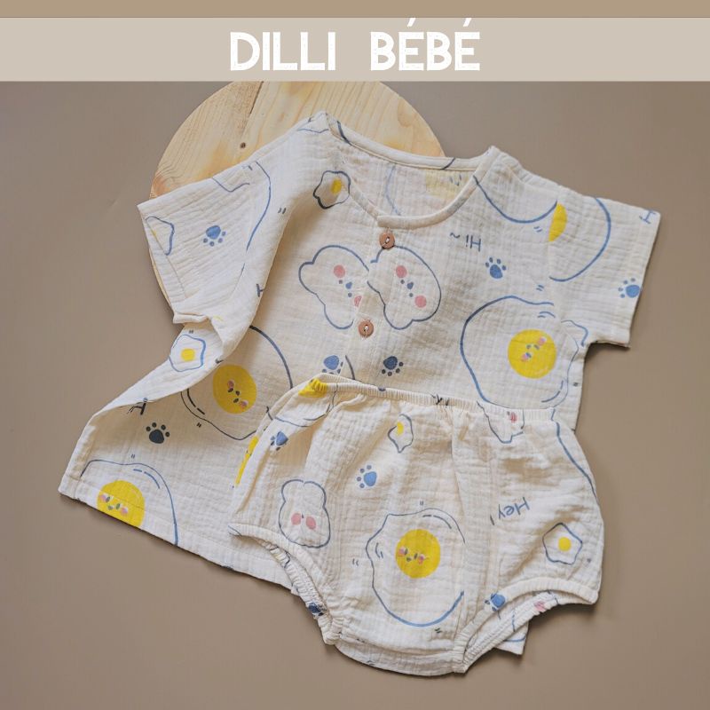 Đồ bộ mặc nhà tay ngắn quần ngắn cho bé trai bé gái trẻ em sơ sinh vải Muslin mùa hè mát mẻ - Dilli Bebe