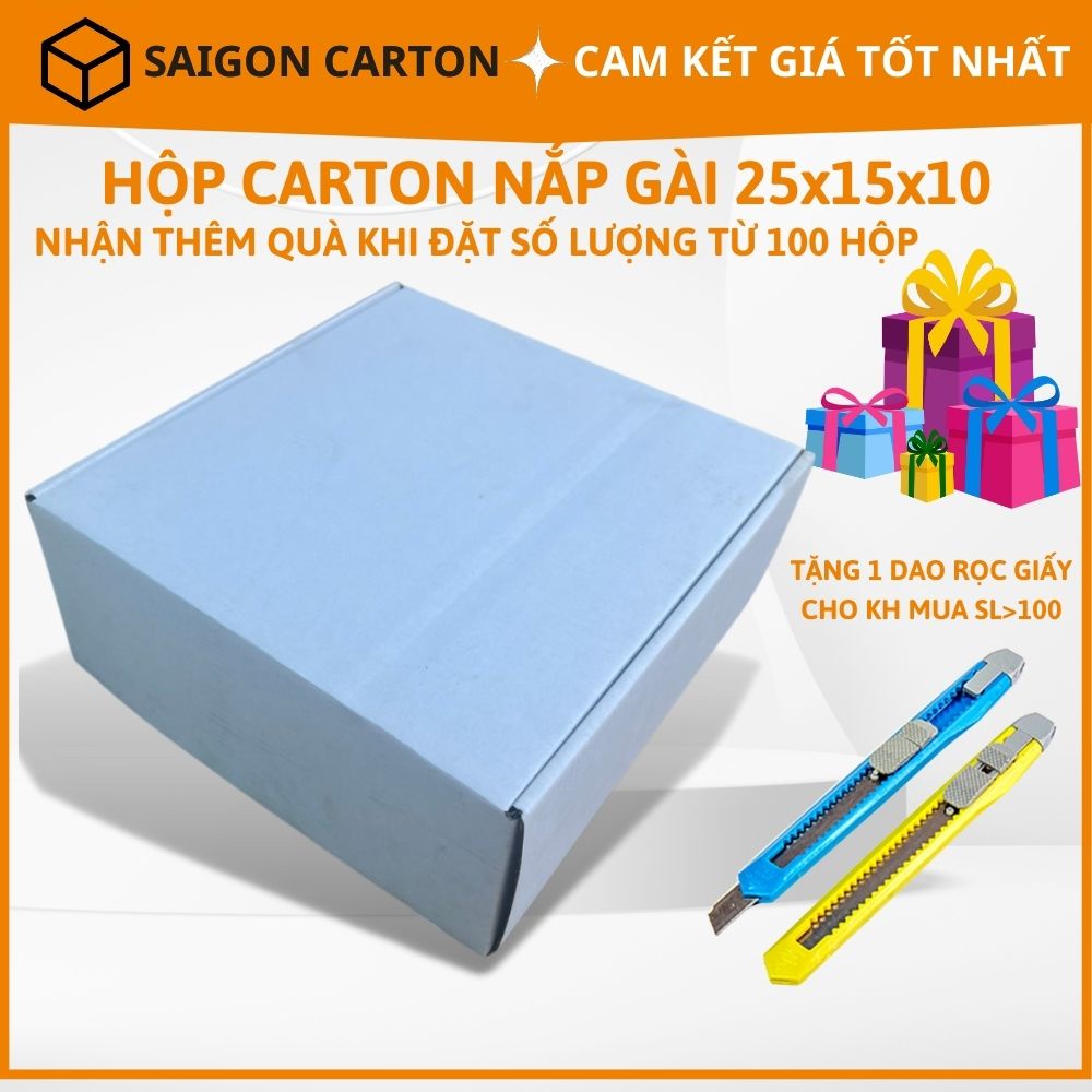 50 cái Bìa carton thiết kế thành dạng hộp nắp gài 25x25x10 cm - sản xuất bởi SÀI GÒN CARTON