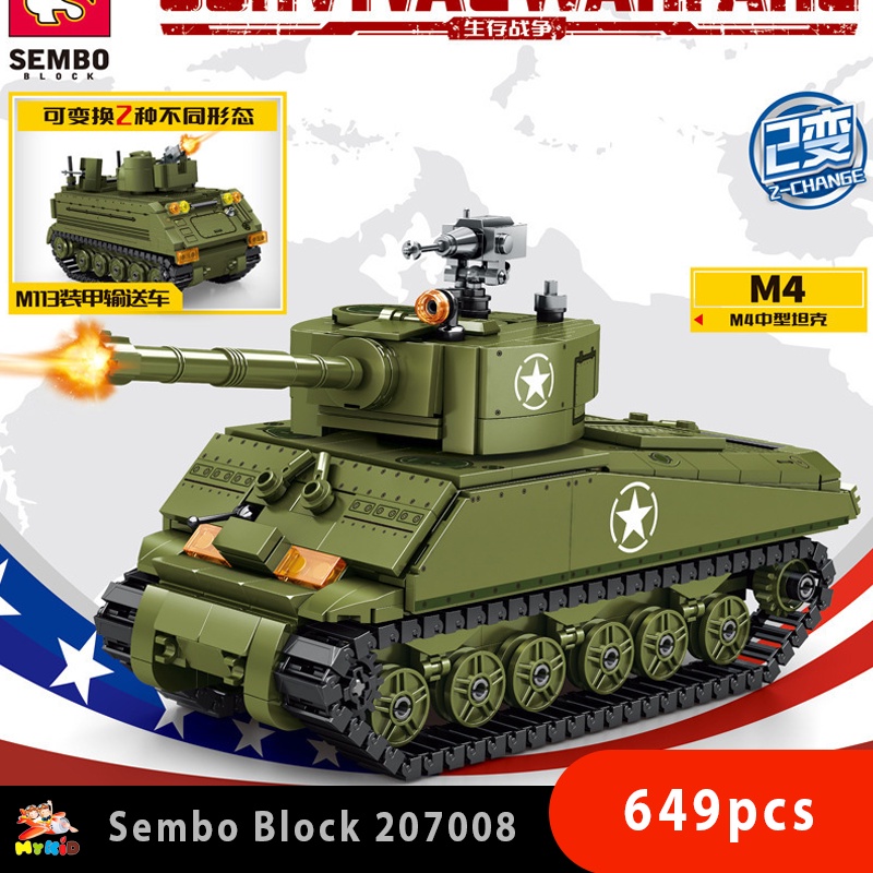 Đồ chơi Lắp ráp Xe tăng Hoa Kỳ M4 Sherman, Sembo Block 207008, Mô hình Xe tank (641 mảnh)