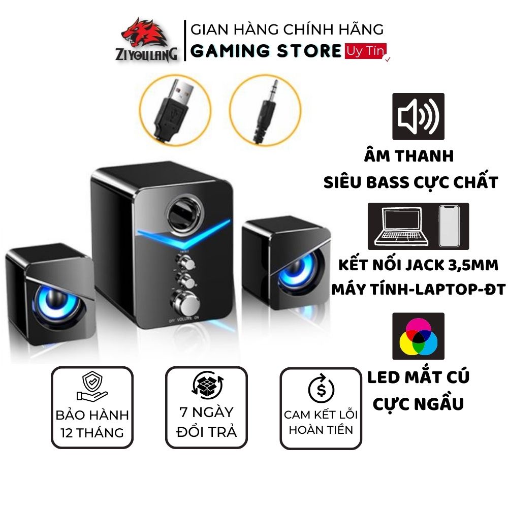 Loa Vi Tính, Loa Máy Tính Để Bàn D221 Mắt Cú Gaming Âm Thanh Cực Chất Nghe Nhạc, Chơi Game, Xem Phim Jack 3.5mm