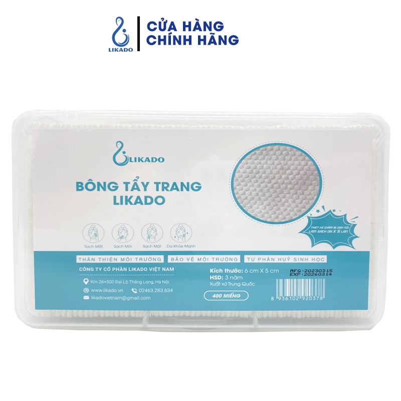 Bông tẩy trang Likado hộp 400 miếng kích thước 6cmx5cm