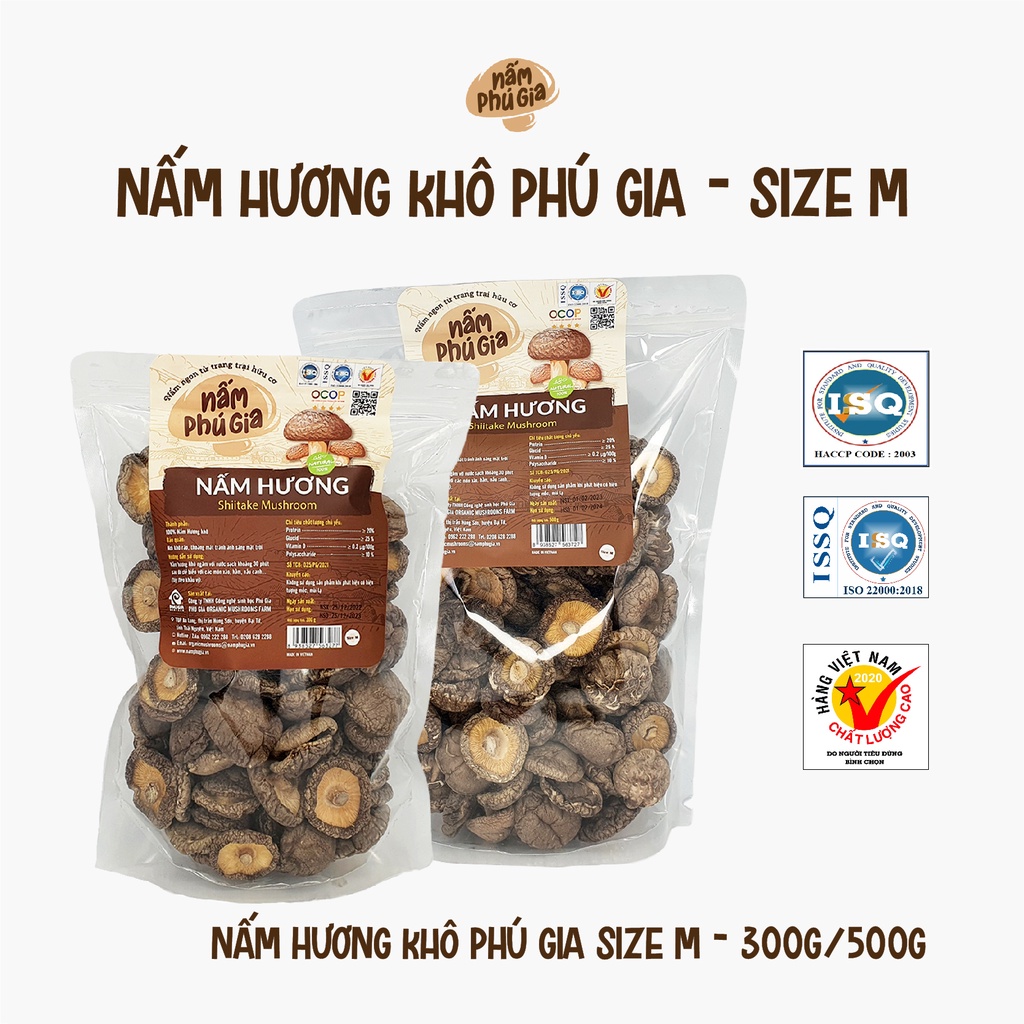Nấm Hương Khô Cao Cấp Size M Gói 300g/ 500g - Nấm Phú Gia