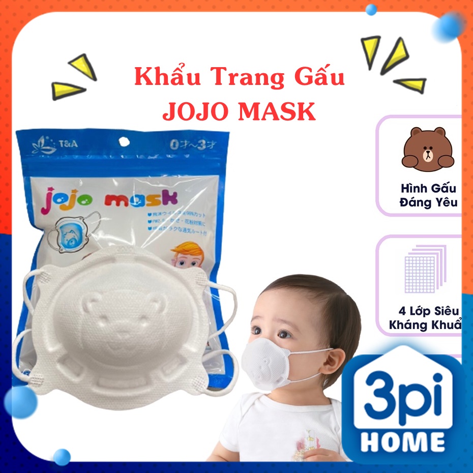Khẩu trang Gấu JOJO Mask 3D kháng khuẩn tiện dụng cho bé từ 6 tháng đến 6 tuổi (Túi 3 chiếc)
