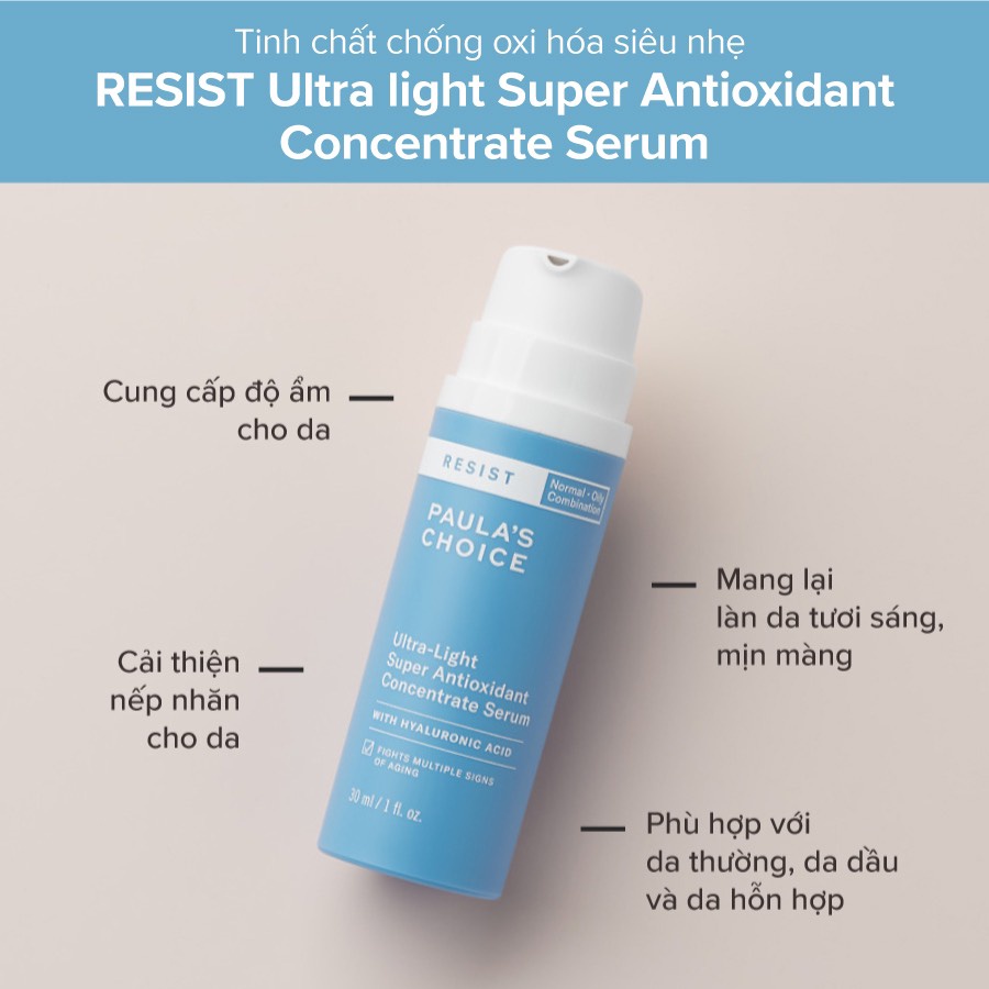 [PAULA'S CHOICE] Serum Phục Hồi Và Cấp Ẩm Da Dầu Chứa HA Resist Ultra light Super Antioxidant Concentrat 30ml (Mã 7740)