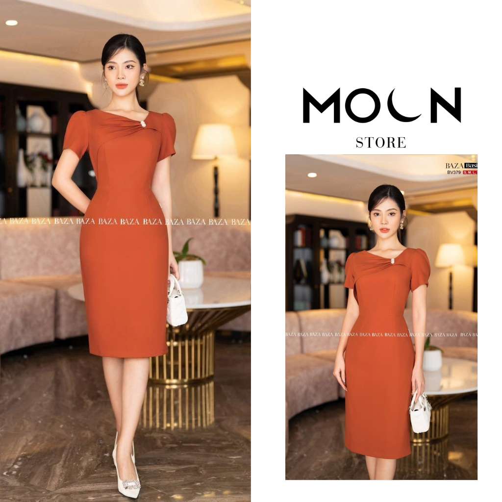 Váy công sở nữ liền thân, đầm thiết kế dáng dài thắt eo sang chảnh BV379 Moon