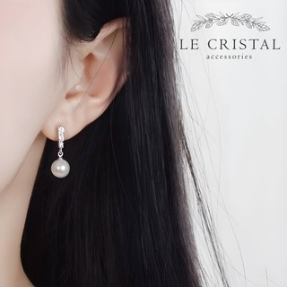 Bông tai ngọc trai nhân tạo LE CRISTAL, khuyên tai bạc đính đá