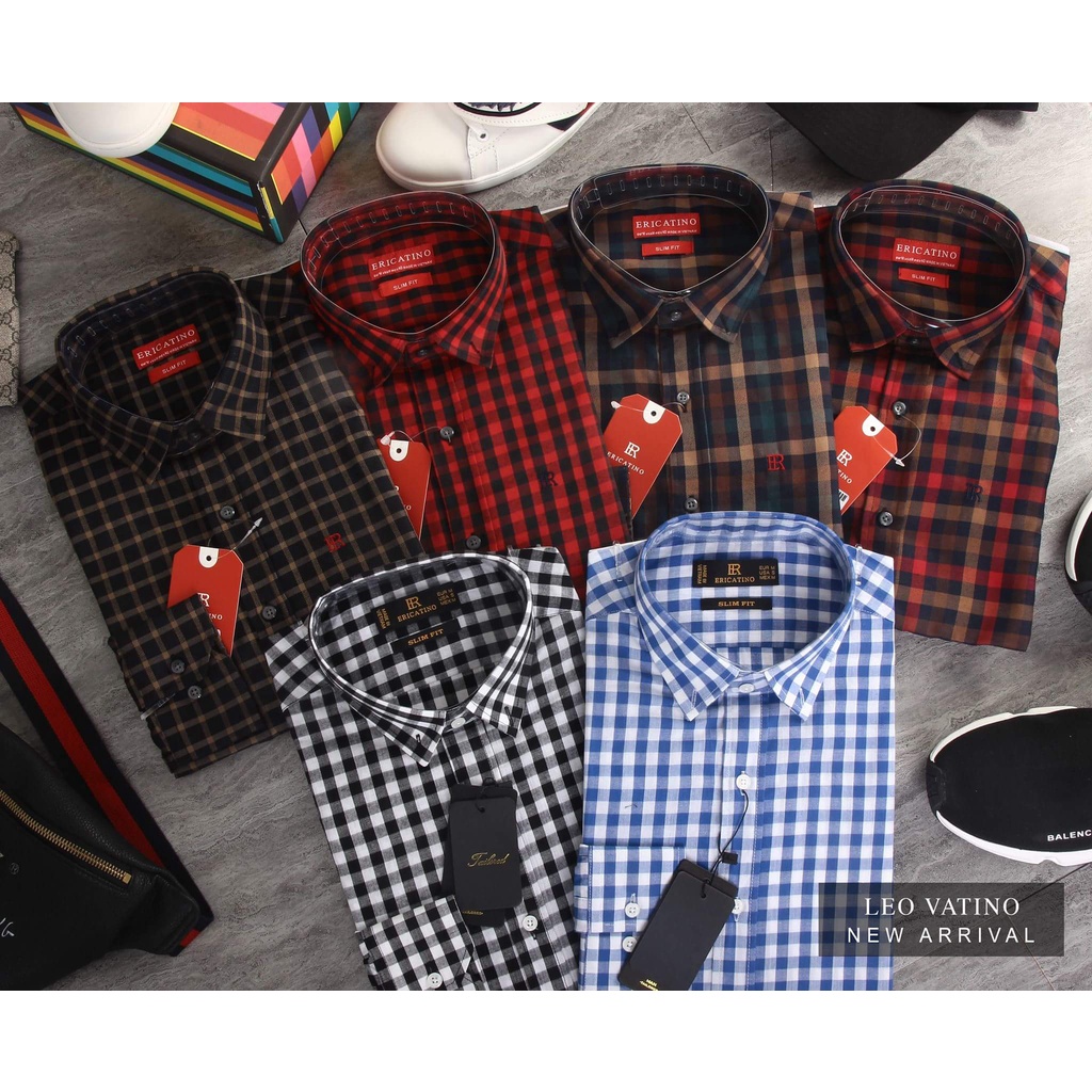Áo sơ mi nam kẻ sọc caro tay dài , dáng công sở Hàn Quốc form ôm phối họa tiết cao cấp