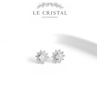 Bông tai bạc LE CRISTAL, khuyên tai bạc dạng nụ hoa đính đá