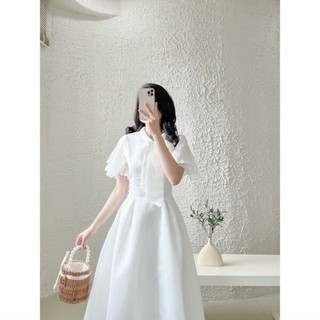 Đầm tiểu thư cổ cột nơ chất voan 2 lớp xịn xò hình thật