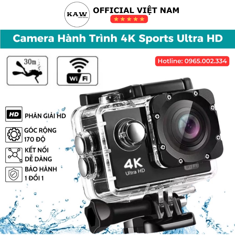 Camera Hành Trình KAW 4K Ultra HD Chống Nước, Hỗ Trợ Wifi, Full Phụ Kiện Kết Nối Với Điện Thoại [BH 1 Đổi 1]