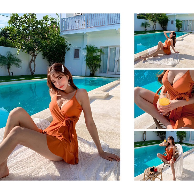 Bikini liền mảnh tôn ngực giấu bụng váy xòe kín đáo màu đen, đồ bơi bà bầu, bigsize cột nơ Bikibiki