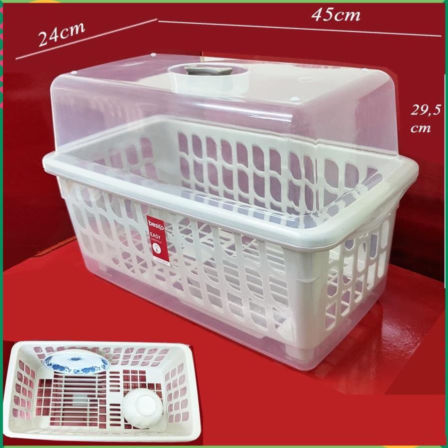 Bộ rổ giá kệ úp ly chén dĩa có nắp, kiểu thon dài gọn của Thái Lan. 45x24cm cao 29,5cm.