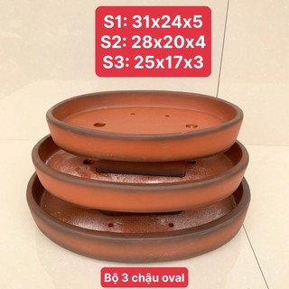 Chậu oval bonsai cây cảnh màu đỏ 3 size SP570
