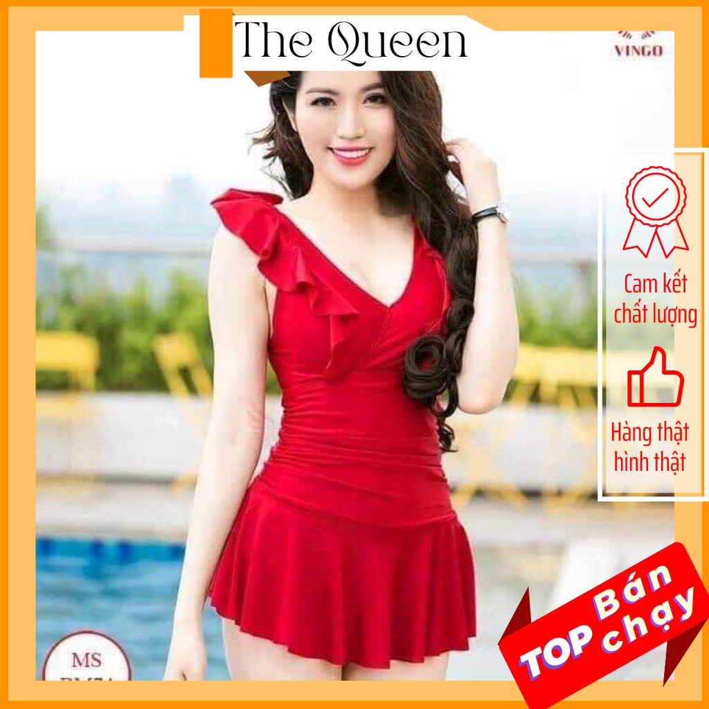 Bikini liền thân đồ bơi nữ liền mảnh váy đi biển bèo The Queen 004