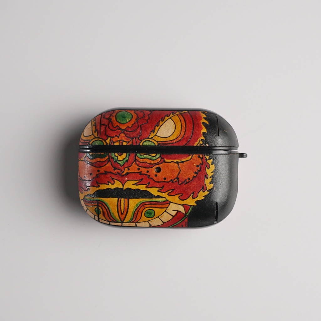 Ốp airpod Đỏ Case: mẫu Lân Đỏ - Ốp da cho airpod pro/ airpod 3/ airpods 4