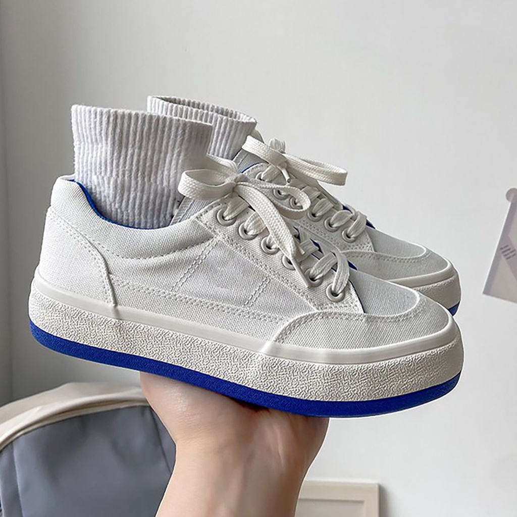 ❤ Giày vải canvas mũi tròn thắt dây thoáng khí thoải mái trẻ trung sành điệu