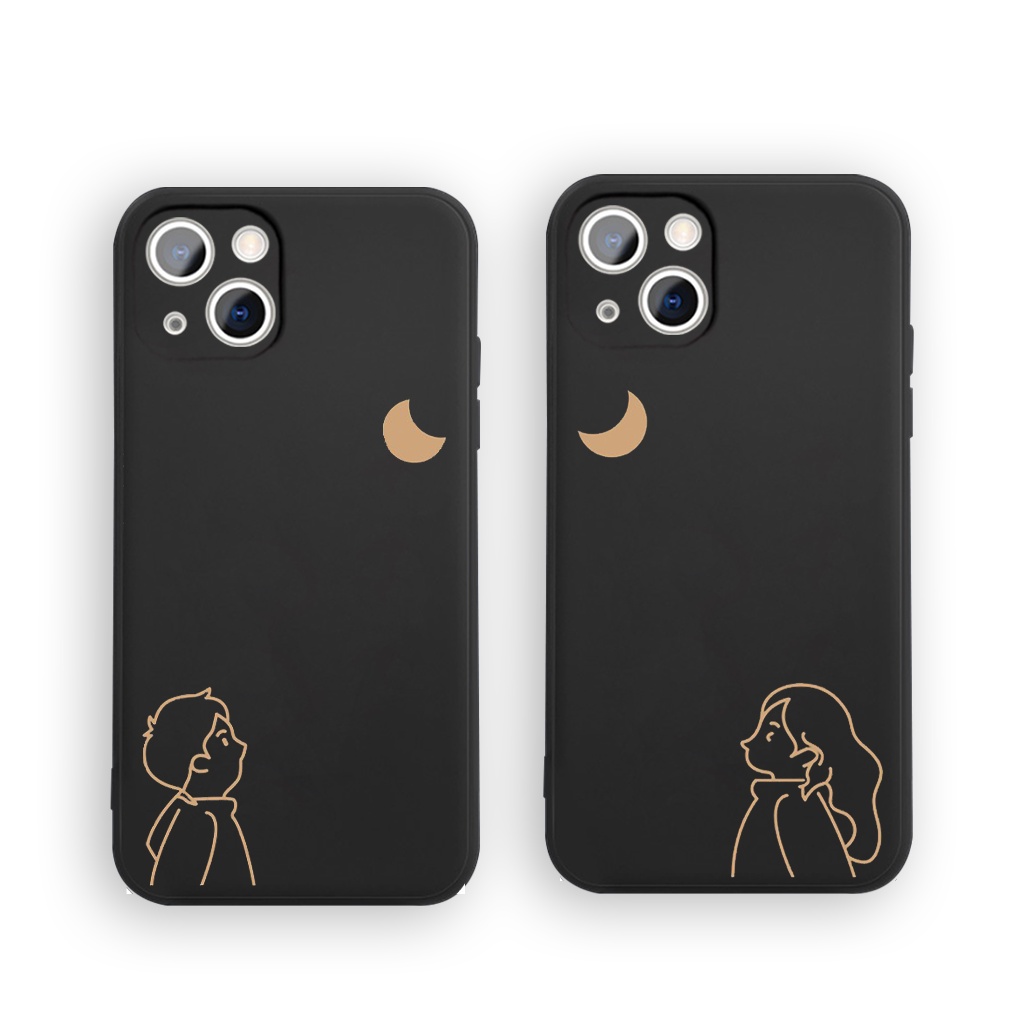 Ốp lưng mềm hình cặp đôi dễ thương đẹp đen cho iPhone 13 12 11 Pro Max SE 2020 X XR XS ip 8 7 6 6S Plus kute- q2101