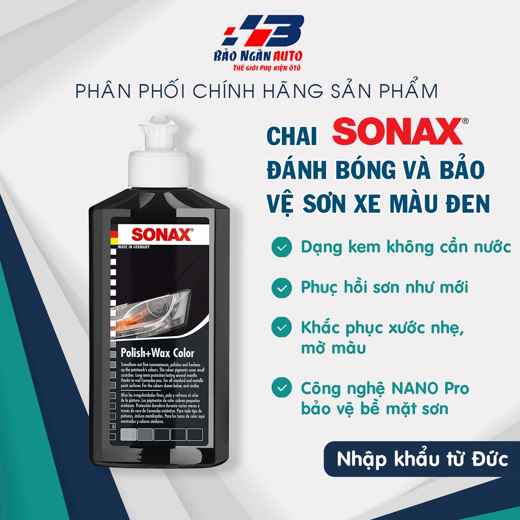 Kem đánh bóng và bảo vệ sơn xe đen Sonax polish & wax color black 250ml 296141