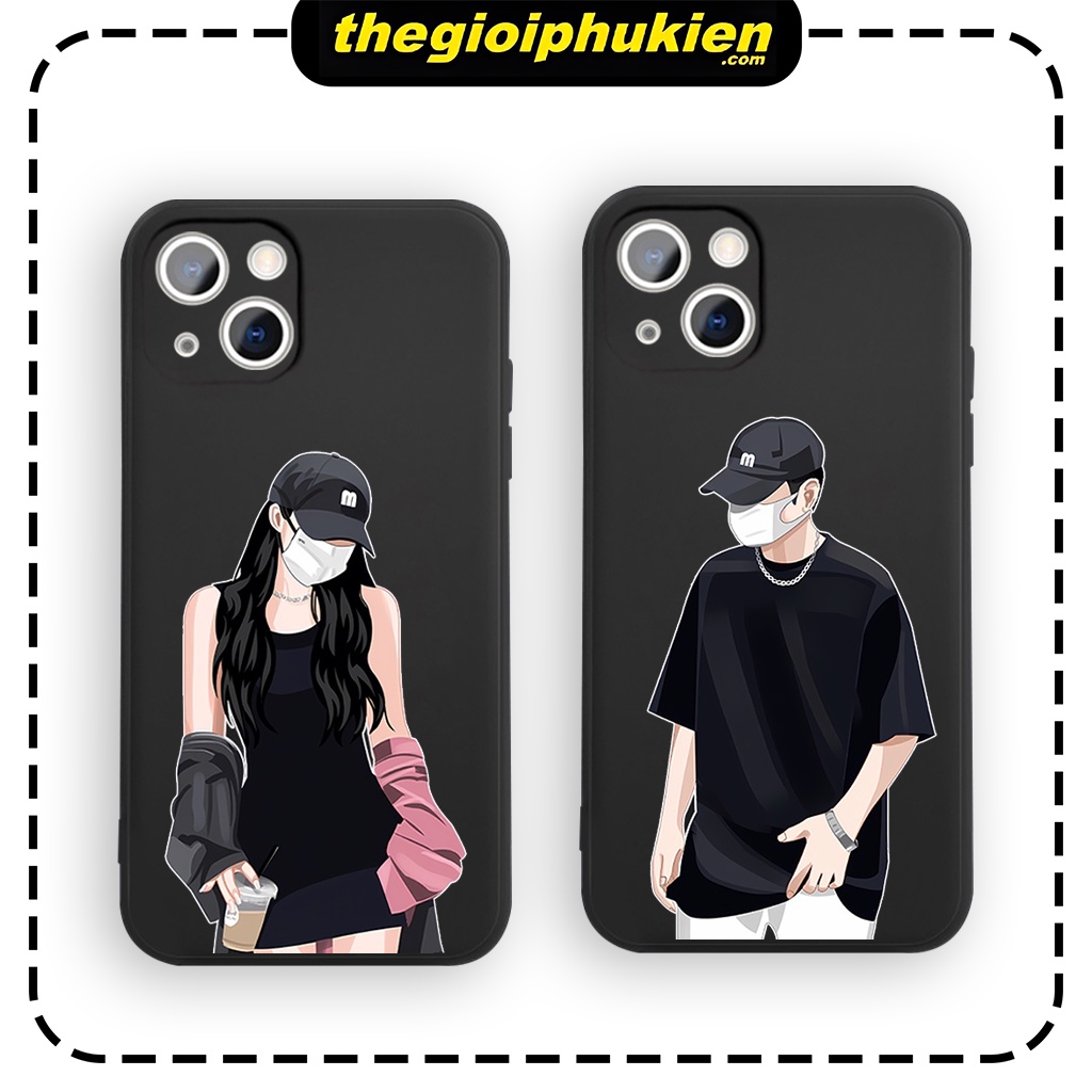 Ốp lưng mềm hoạt hình cặp đôi dễ thương đẹp đen Cho iPhone 14 13 12 11 Pro Max SE 2020 X XR XS 8 7 ip 6S 6 Plus- q2108