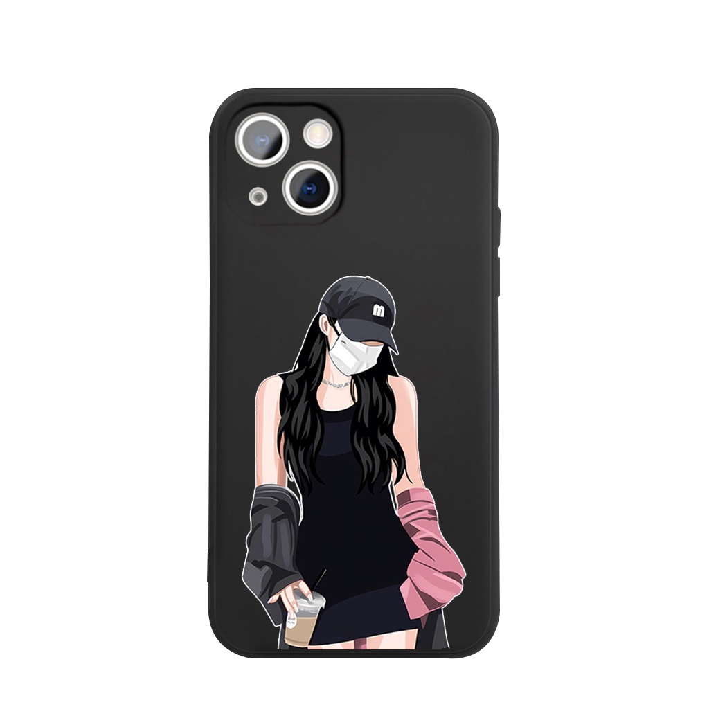 Ốp lưng mềm hoạt hình cặp đôi dễ thương đẹp đen Cho iPhone 14 13 12 11 Pro Max SE 2020 X XR XS 8 7 ip 6S 6 Plus- q2108