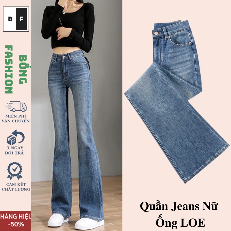Quần Jeans nữ ống loe co giãn,quần bò jeans nữ ống đứng rộng suông CẠP CAO cao cấp Hottrend 2023 BONGSTORE T023 | BigBuy360 - bigbuy360.vn