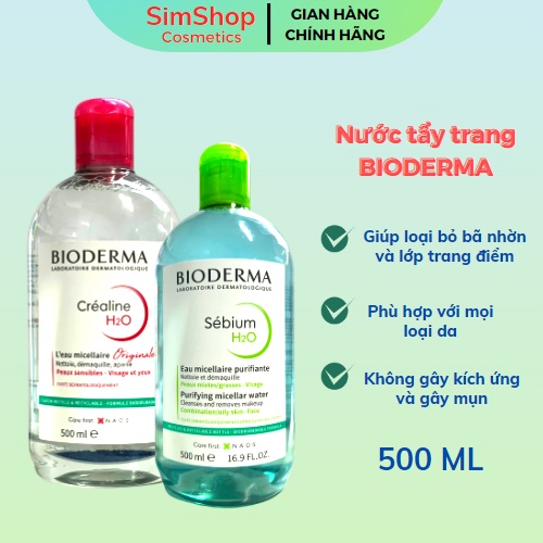 Nước Tẩy Trang Bioderma 2 Loại Màu Hồng Và Xanh, Dành Cho Mọi Loại Da Simshop102