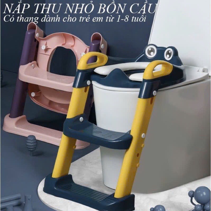Bệ thu nhỏ bồn cầu có thang đi vệ sinh cho bé - Ghế tập cho bé ngồi bô với bệ bước có thể gập lại ( k kèm đệm lót)