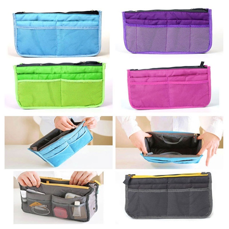 Túi 13 ngăn khóa kéo gấp gọn giỏ xách đựng mỹ phẩm du lịch đồ dùng cá nhân cọ trang điểm sách vở tai nghe sạc điện thoại