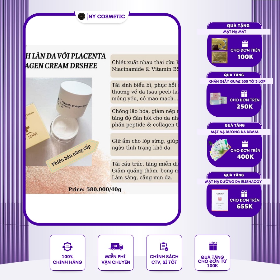 (MẪU MỚI 2022 ) Kem nhau thai-colagen tươi Placenta Drshee