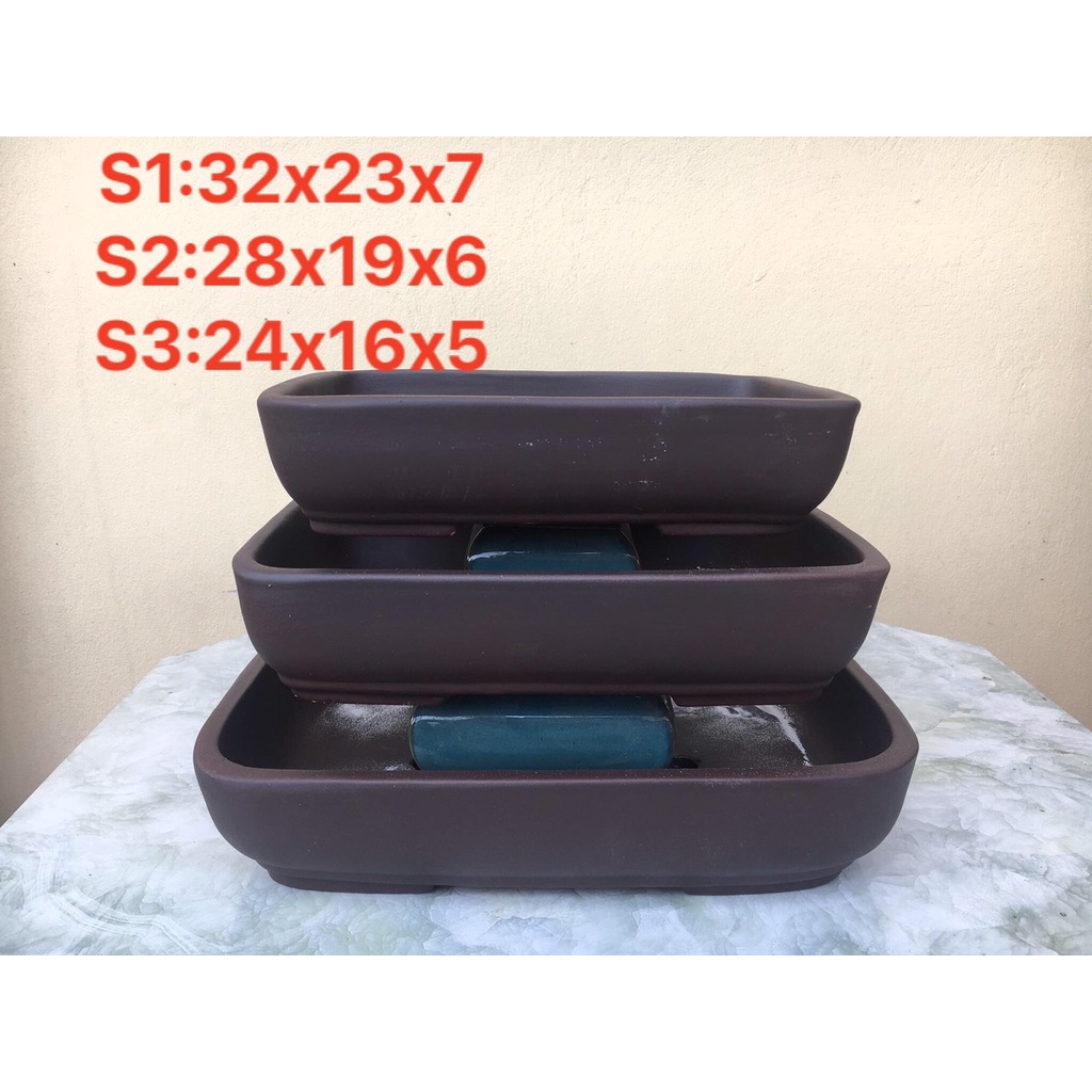 Chậu chữ nhật bonsai cây cảnh màu đen 3 size SP572