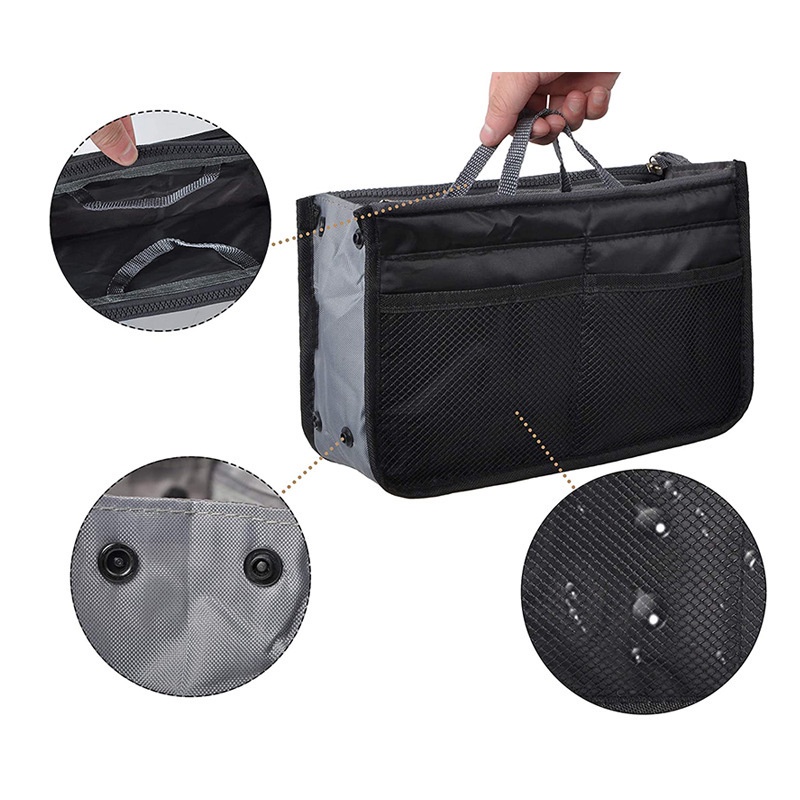 Túi 13 ngăn khóa kéo gấp gọn giỏ xách đựng mỹ phẩm du lịch đồ dùng cá nhân cọ trang điểm sách vở tai nghe sạc điện thoại