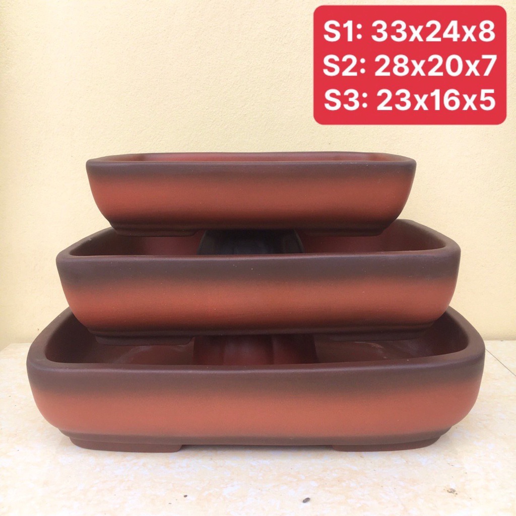 Chậu chữ nhật bonsai cây cảnh màu đỏ 3 size SP573