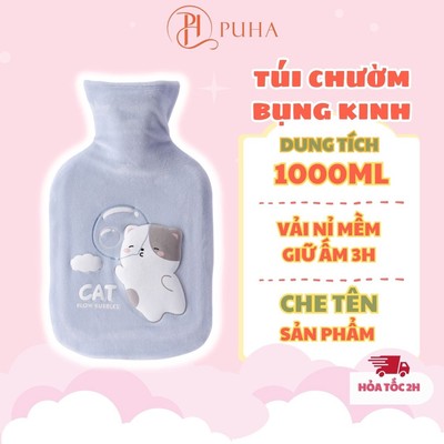 Túi sưởi ấm bụng kinh cho nữ Puha 1000ml, nóng lạnh đa năng giữ nhiệt 3h, món quà tặng bạn gái