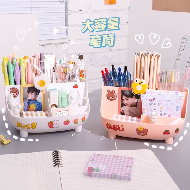 Kệ Đựng Bút, Hộp Đựng Bút Để Bàn Lưu Trữ Văn PHòng Phẩm Kèm Sticker Dễ Thương