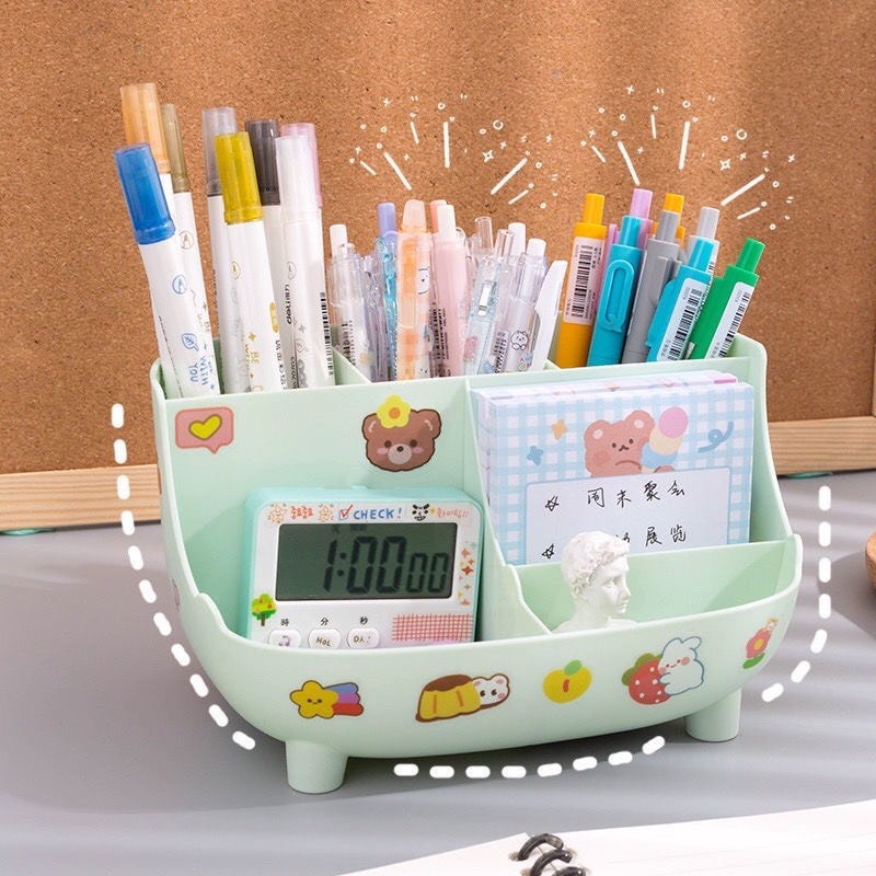 Kệ Đựng Bút, Hộp Đựng Bút Để Bàn Lưu Trữ Văn PHòng Phẩm Kèm Sticker Dễ Thương