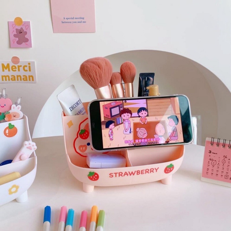 Kệ Đựng Bút, Hộp Đựng Bút Để Bàn Lưu Trữ Văn PHòng Phẩm Kèm Sticker Dễ Thương