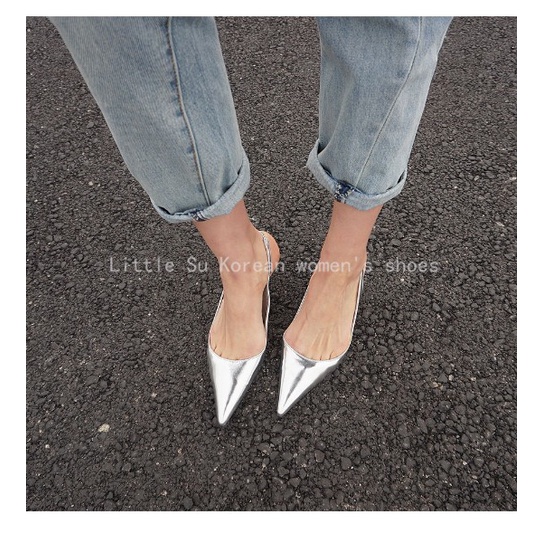Giày Cao Gót Mũi Nhọn Màu Bạc Thời Trang Mùa Hè Dành Cho Nữ