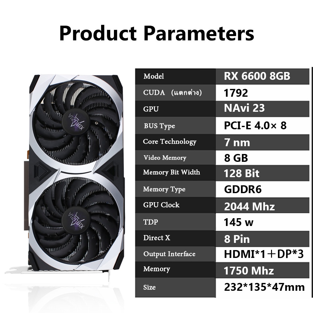 AISURIX Card màn hình VGA  AMD RX 6600 8GB GDDR6 128Bit PC