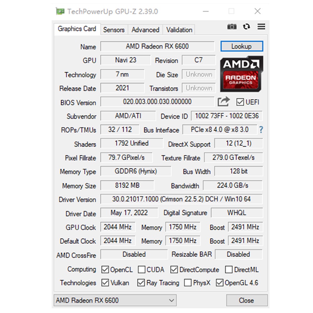 AISURIX Card màn hình VGA  AMD RX 6600 8GB GDDR6 128Bit PC