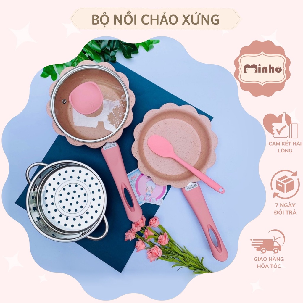 Nồi nấu cháo cho bé, Bộ nồi, chảo nấu thức ăn dặm cho bé có chống dính cao cấp và đáy từ tính